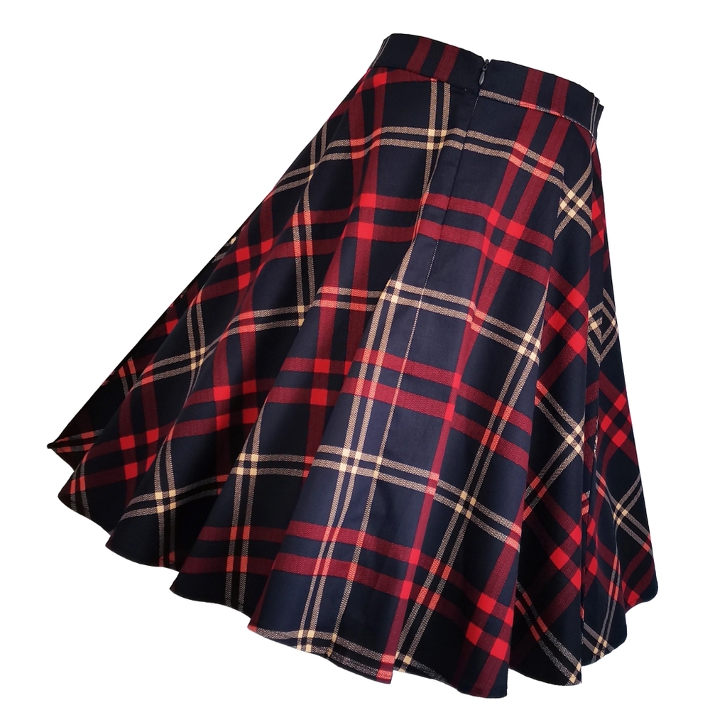 Pin Up Plaid Tartan Flared Swing Skirt - Picture 2 of 7